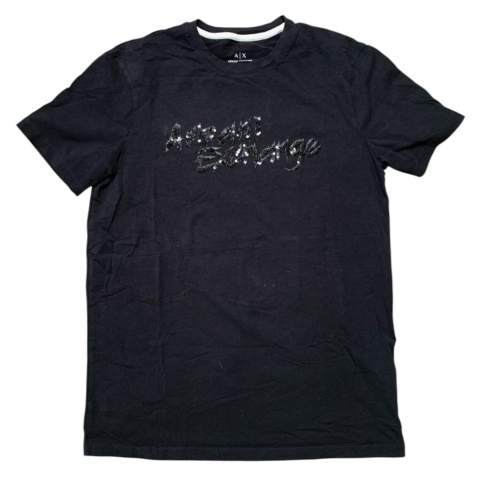 Armani Exchange Mens Sequin Logo Slim Fit T-Shirt Black 3HZTFV ZJE6Z Size M